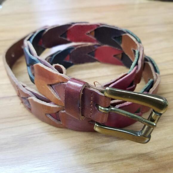 Vintage Fossil Woven Leather Chain Belt Large Multicolor Braided - Picture 10 of 10